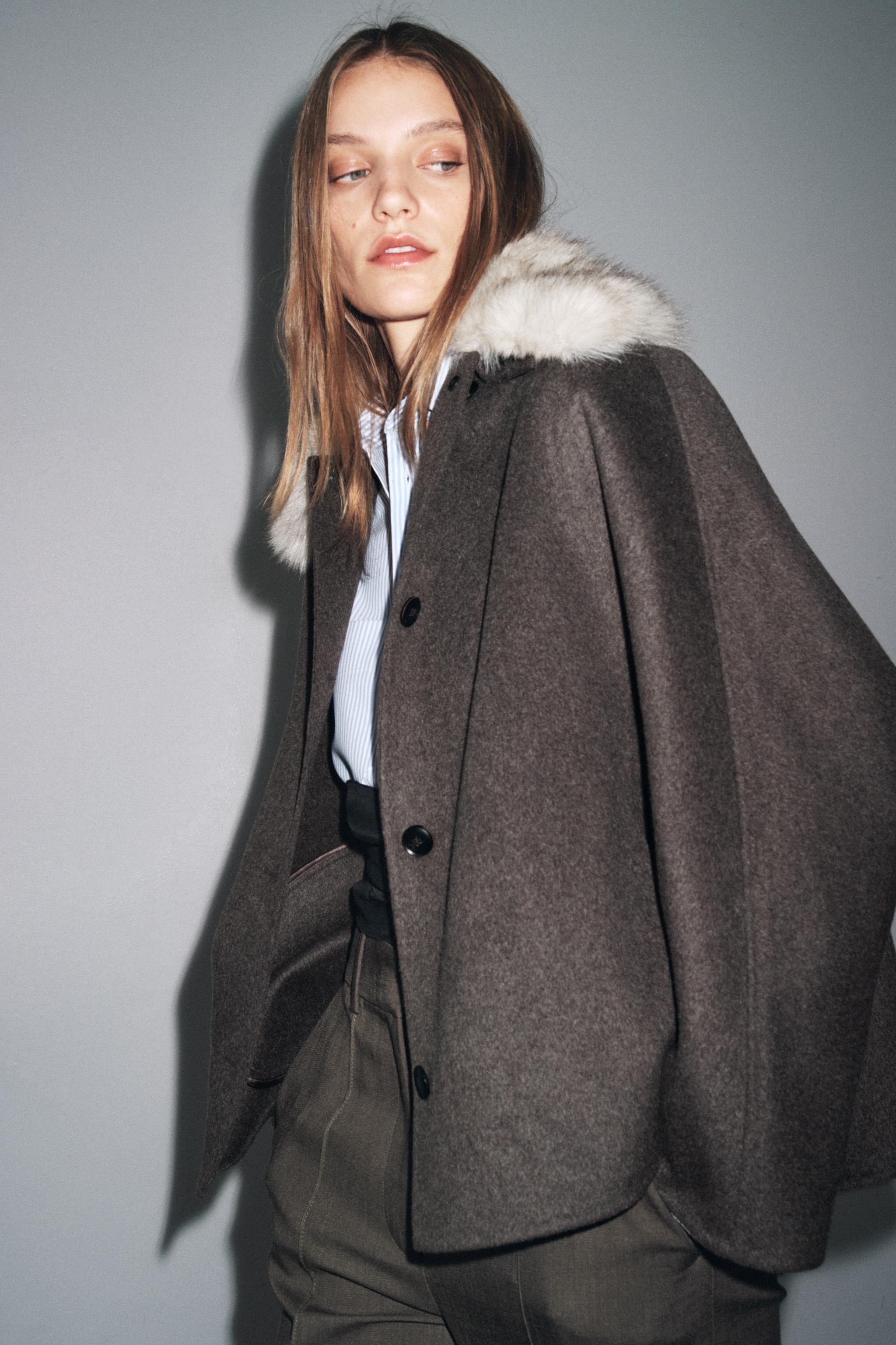 ZW COLLECTION WOOL BLEND FAUX FUR COLLAR JACKET